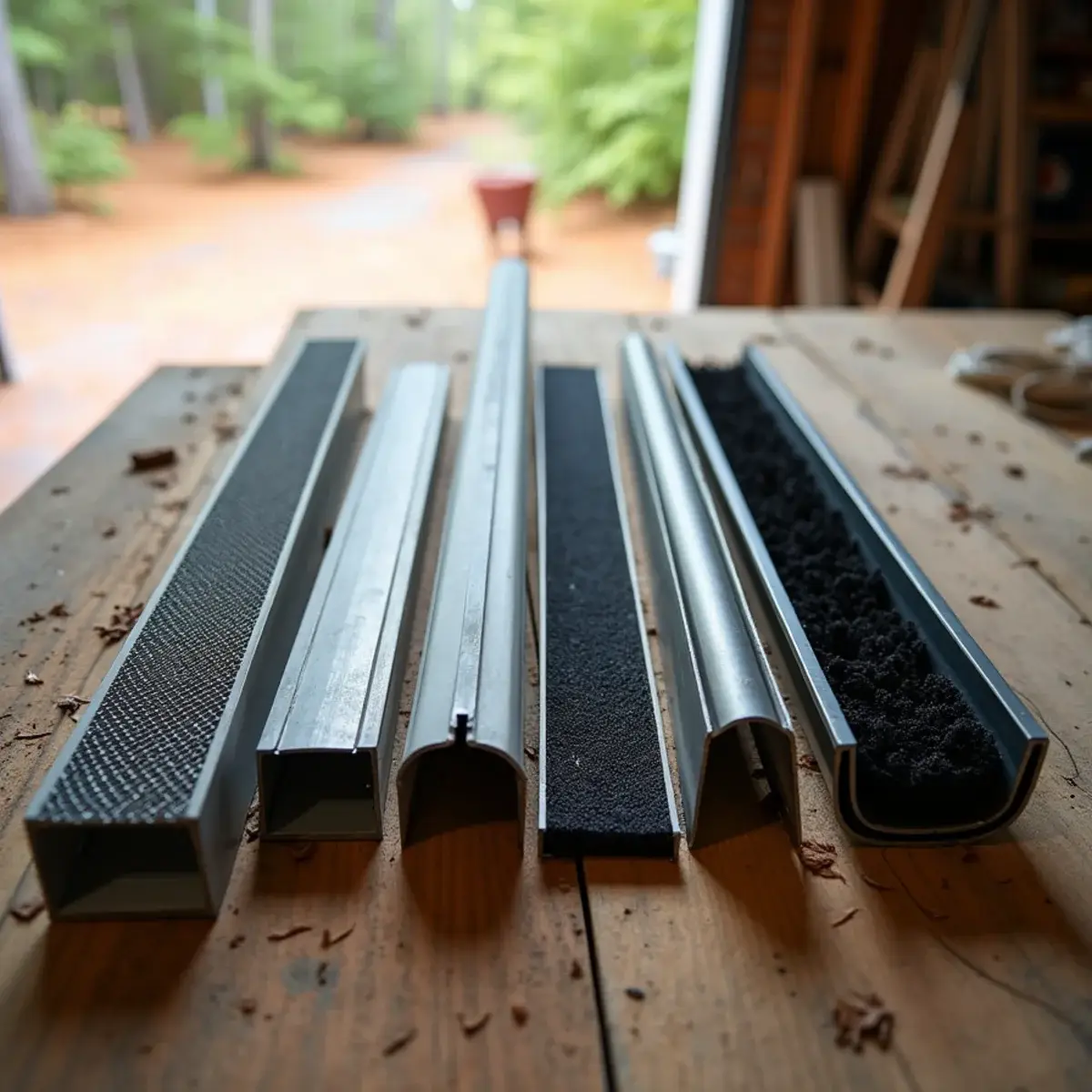 Gutter guard types side by side for comparison: mesh, screen, reverse-curve, foam and brush