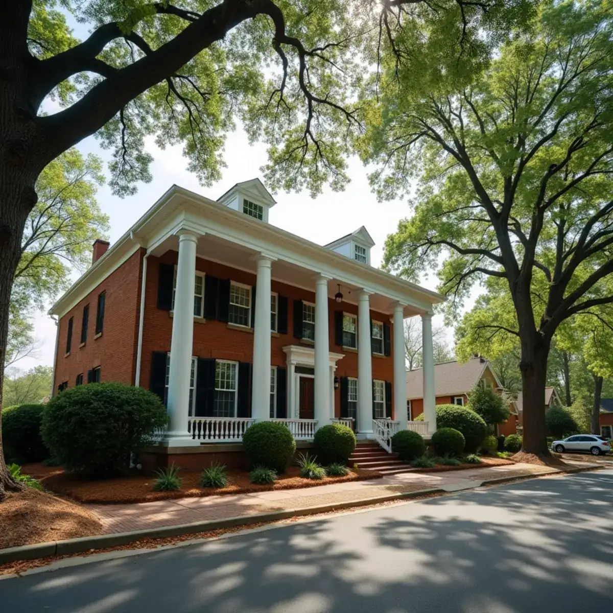 Early-1900s home in an Anderson, SC historic district with mature oaks and gutters