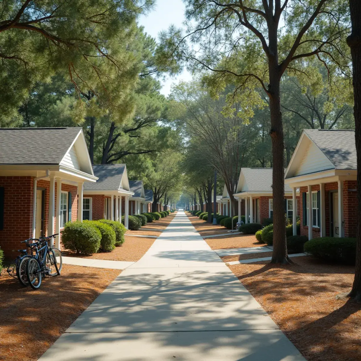 Older houses and student rentals on a street in Central, SC