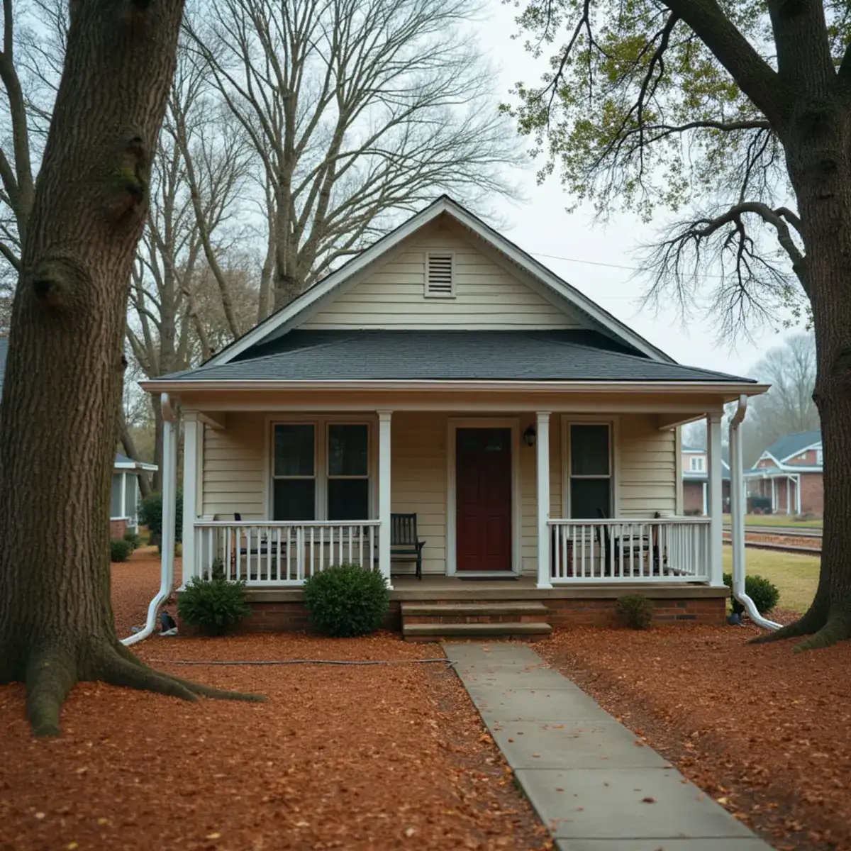 Older house near downtown Central, SC with newly added gutters and downspouts