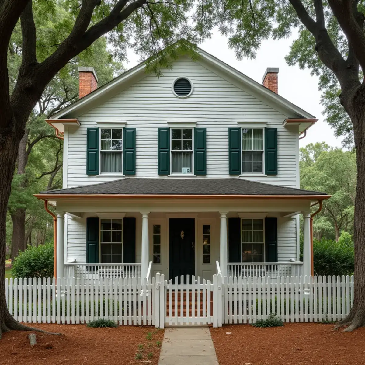 Historic Pendleton, SC home with half-round gutters and deep eaves